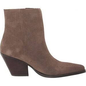 Sam Edelman Jane Olive Suede Stacked Heel Pointed Toe Fashion Western Ankle Boot